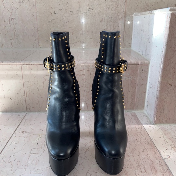 Versace Black and Gold Studded Platform Boots - Picture 2 of 16